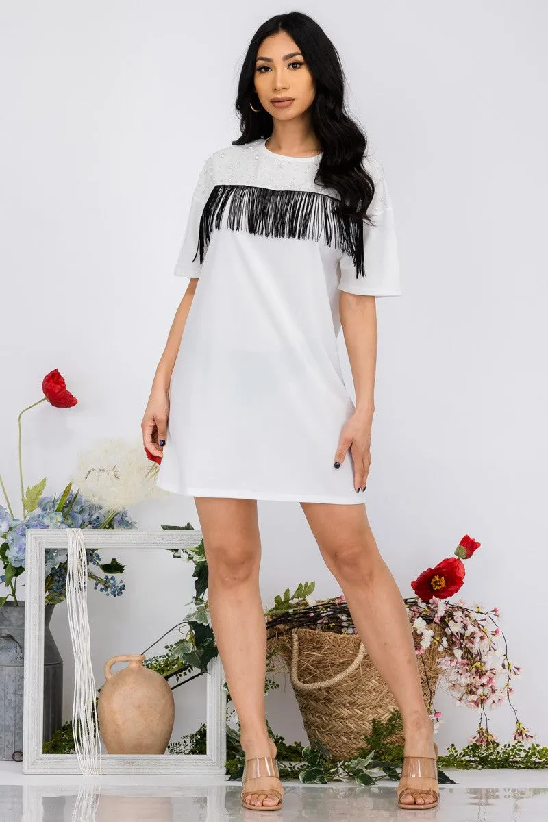 15292 - DROP SHOULDER PEARL BEADED DRESS