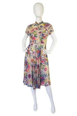 1940s Silky Rayon Floral Swing Dress