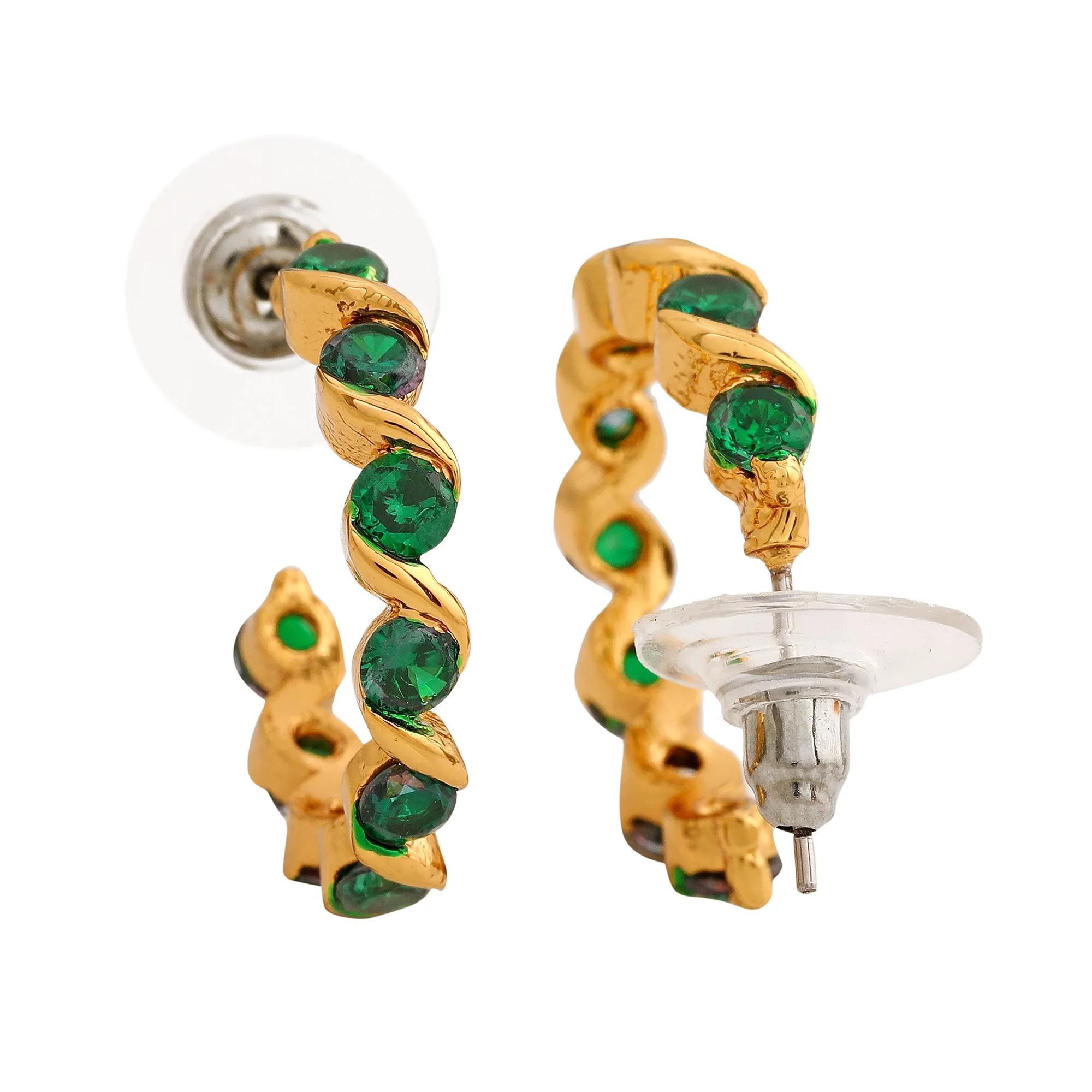 24Kt Gold Plated Green CZ Hoop Earrings