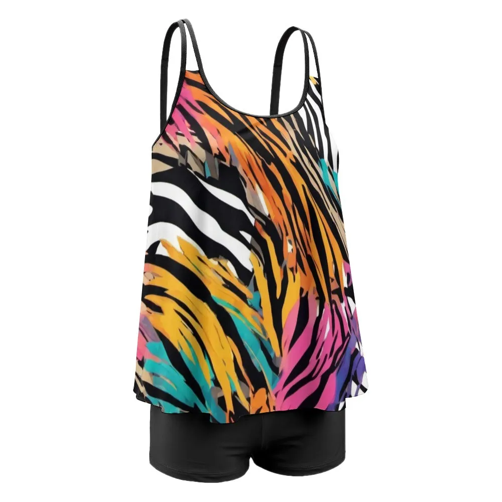 Animal Wild Voluptuous ( ) Split Swimsuit Set for Plus Size Women