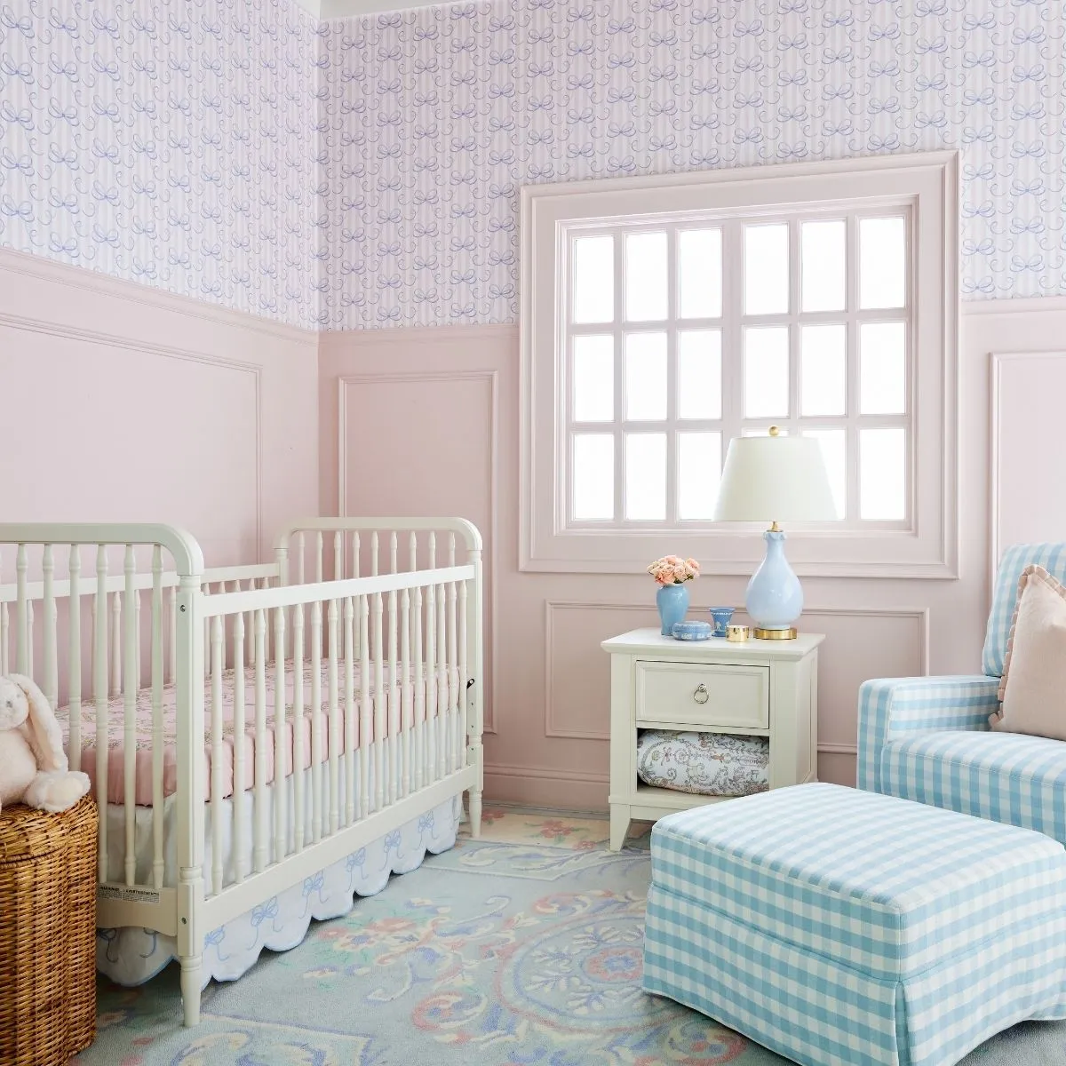 Bow Scalloped Crib Skirt in French Blue