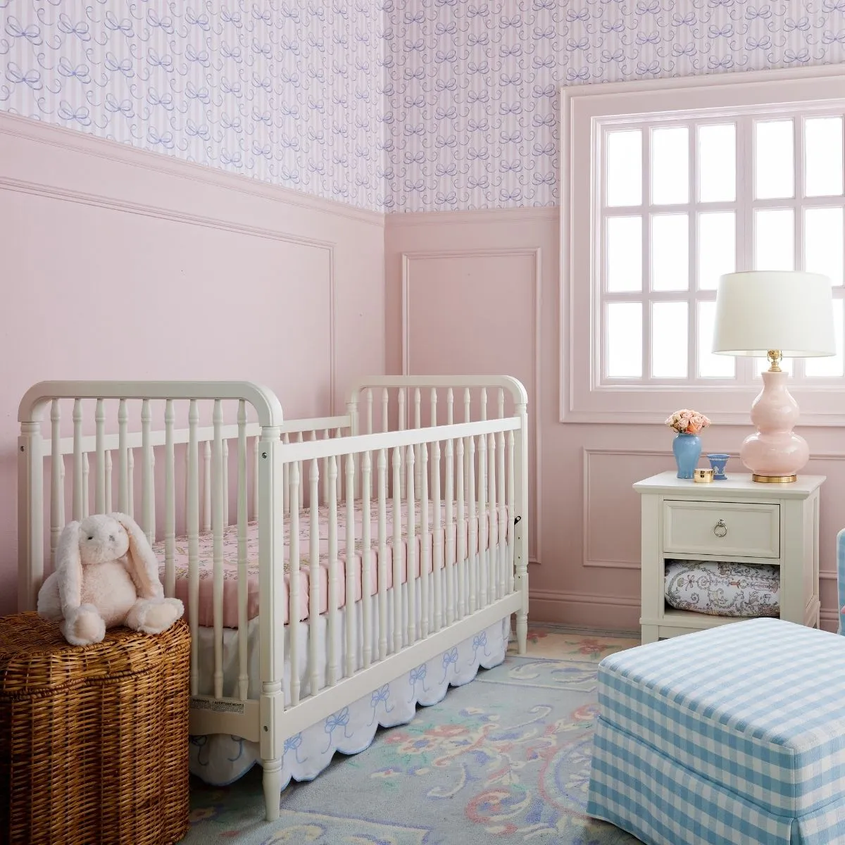 Bow Scalloped Crib Skirt in French Blue