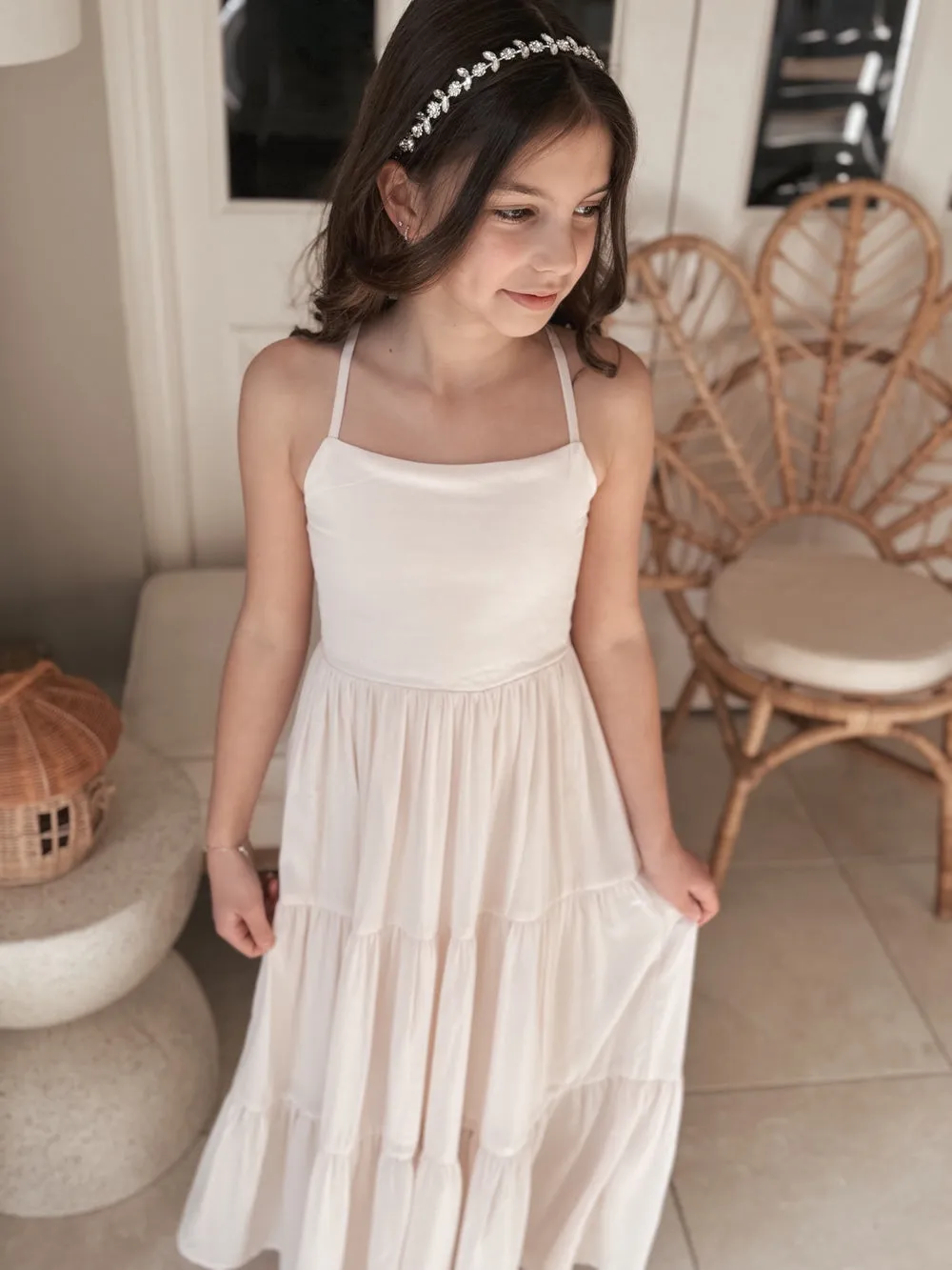 Clara Chiffon Girls Maxi Dress Champagne