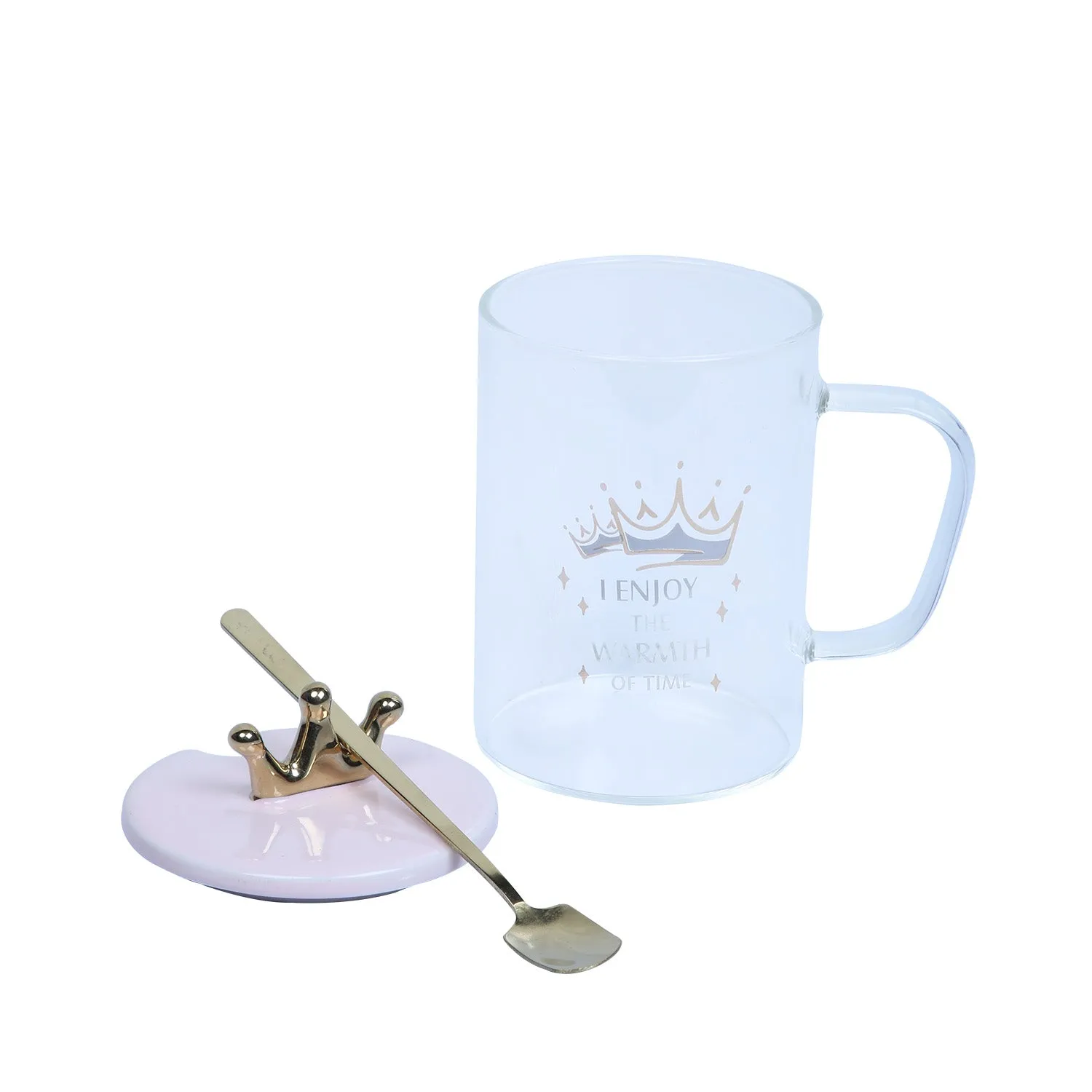 Crown Glass Coffee & Tea Mug with Lid & Spoon