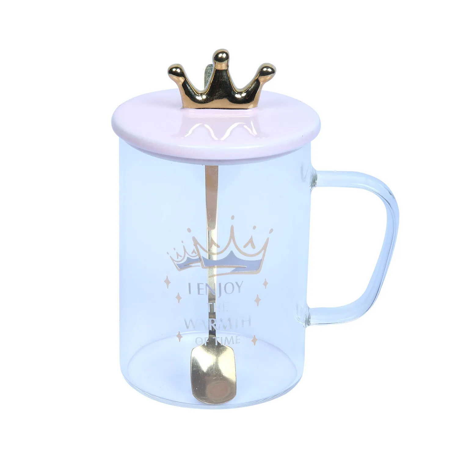 Crown Glass Coffee & Tea Mug with Lid & Spoon