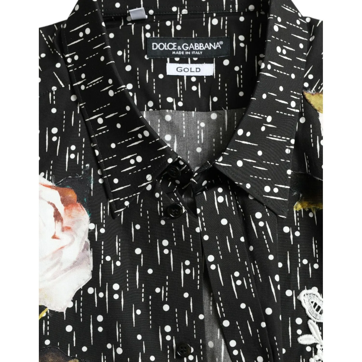 Dolce & Gabbana Black Floral Men Formal Dress GOLD Shirt