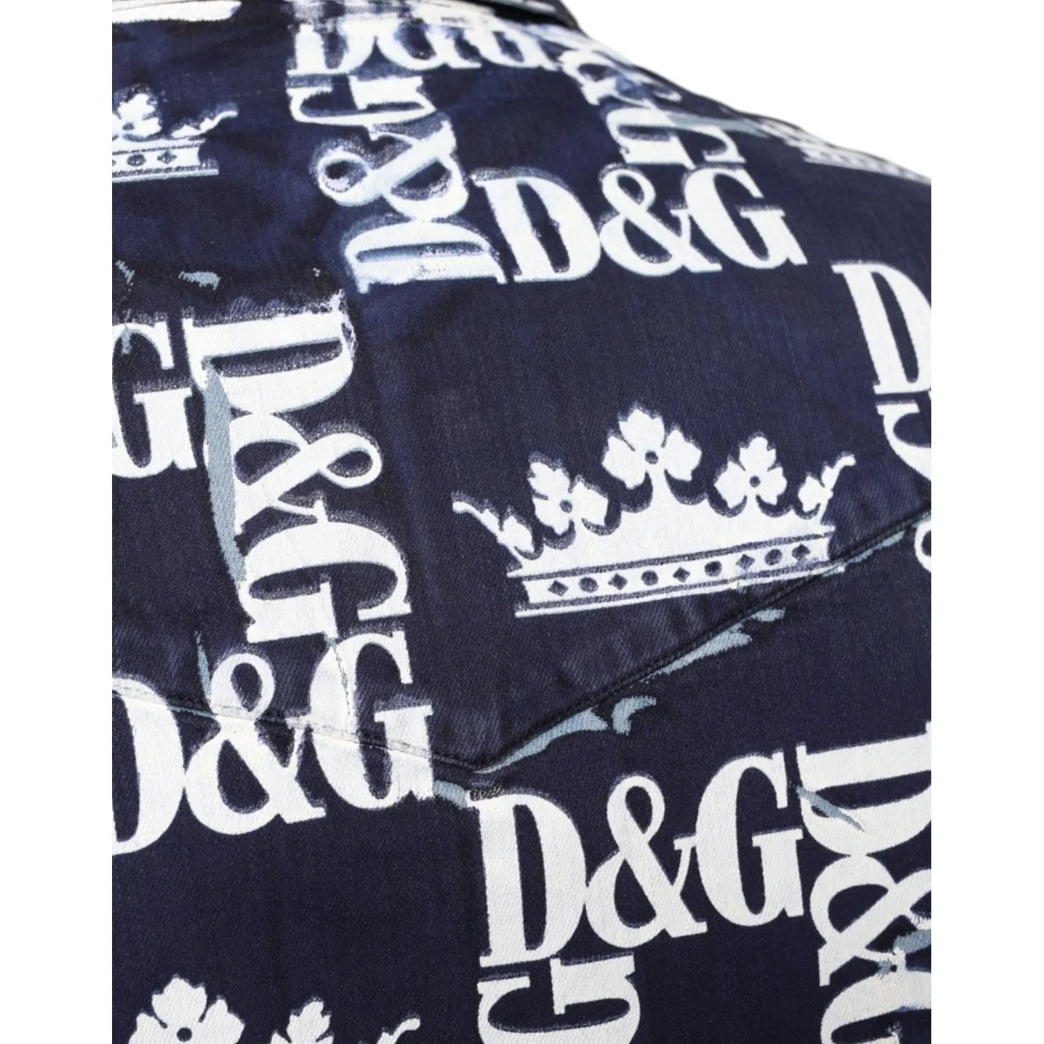 Dolce & Gabbana Blue Crown Logo Print Slim Fit Cotton Shirt