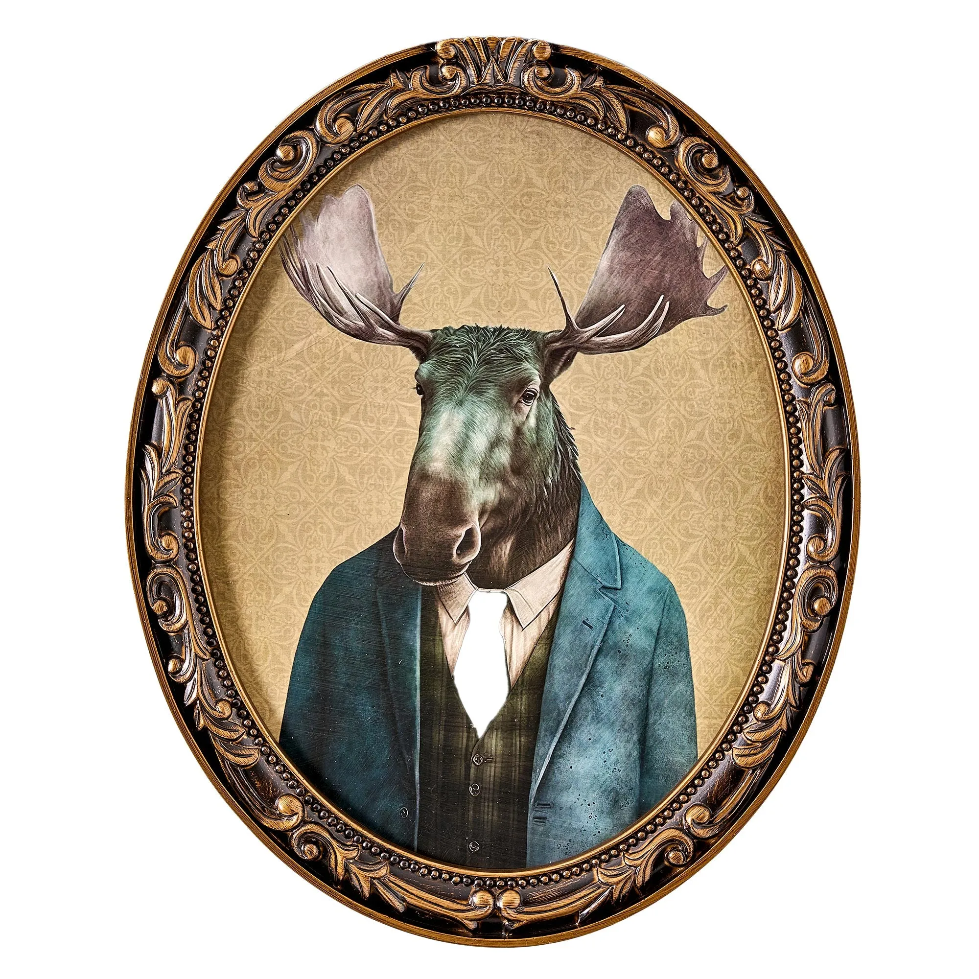 Down to Business Moose Ornate Oval Framed Bar Wall Decor