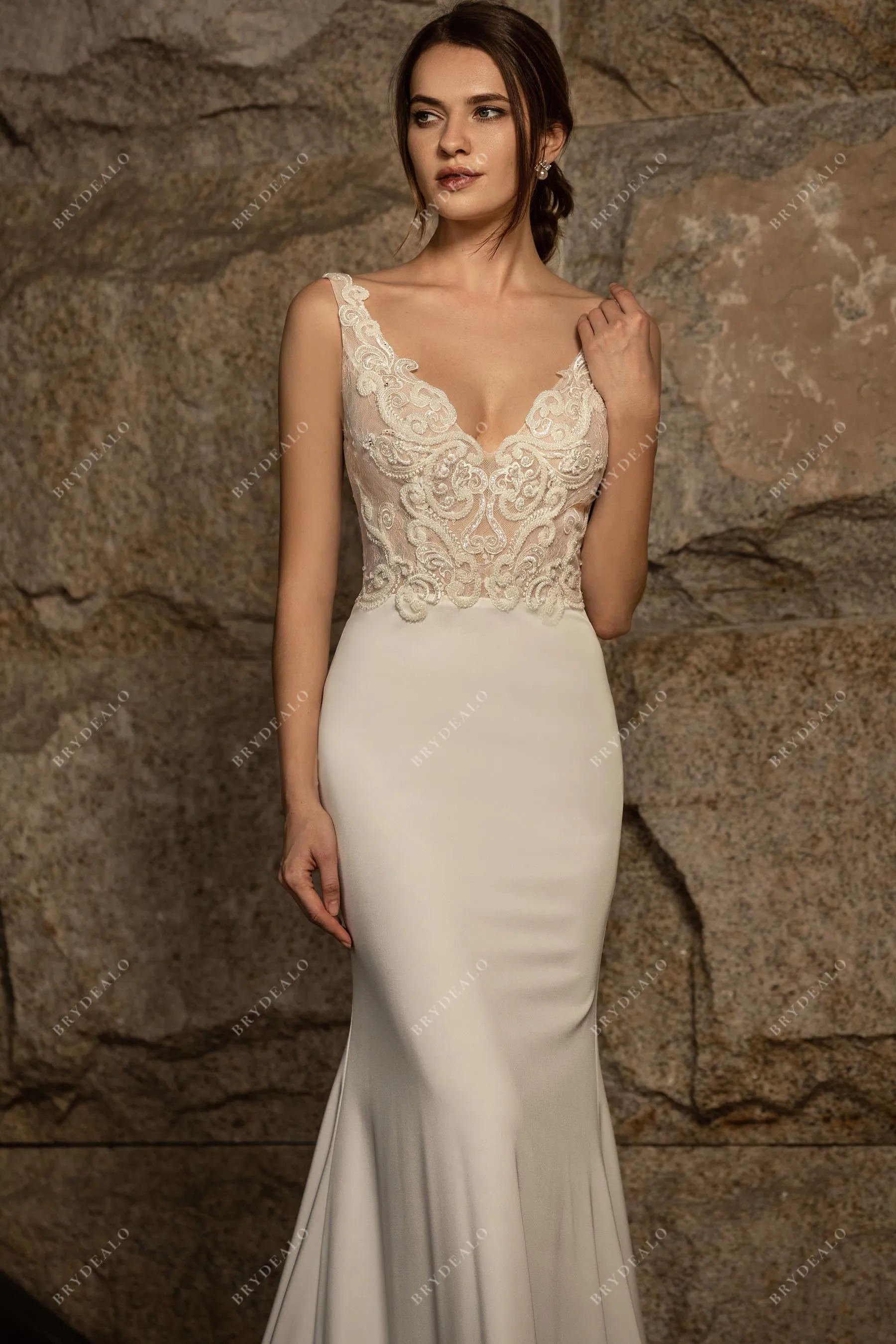 Elegant Beaded Lace Satin Mermaid Wedding Dress