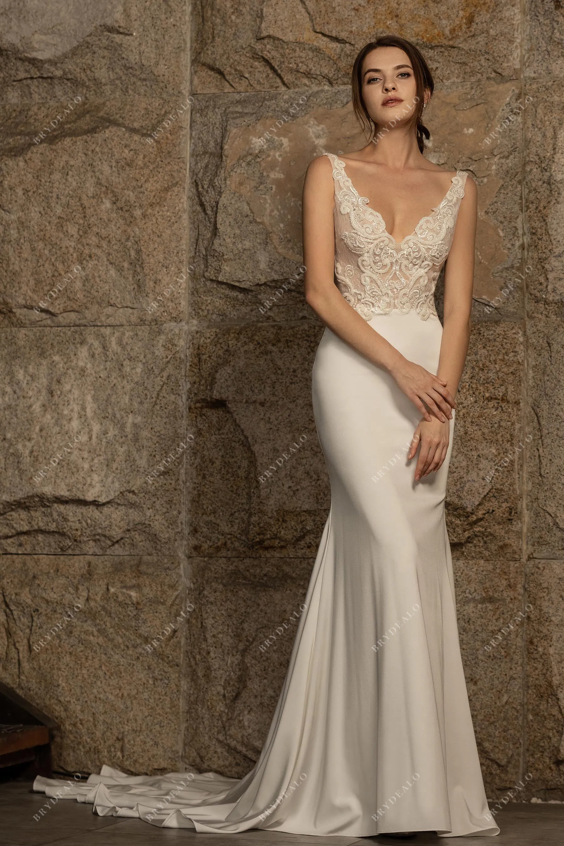 Elegant Beaded Lace Satin Mermaid Wedding Dress