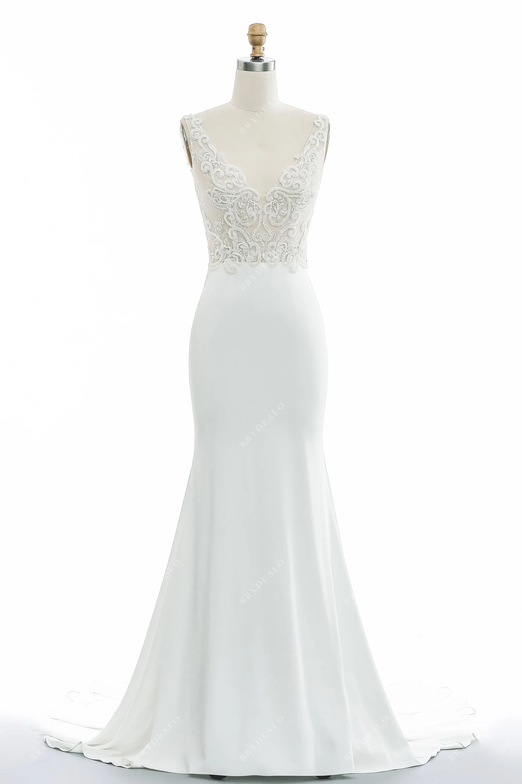 Elegant Beaded Lace Satin Mermaid Wedding Dress