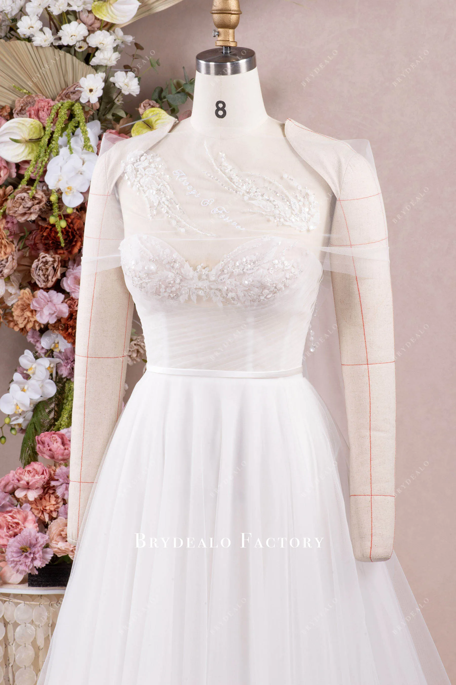 Elegant Corset Embroidered Letter Wrap Tulle Wedding Dress