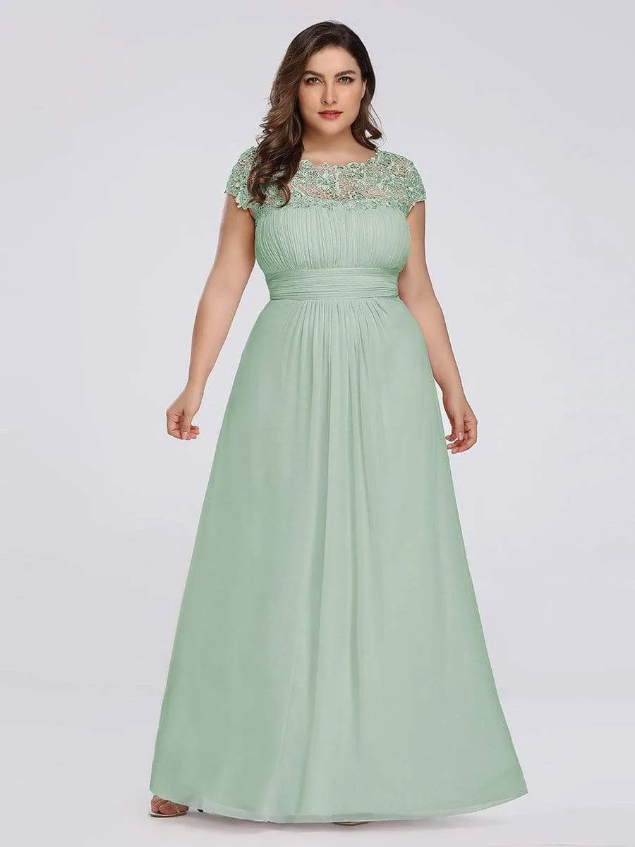 Elegant Lace Cap Sleeve Maxi Long Chiffon Bridesmaid Dress