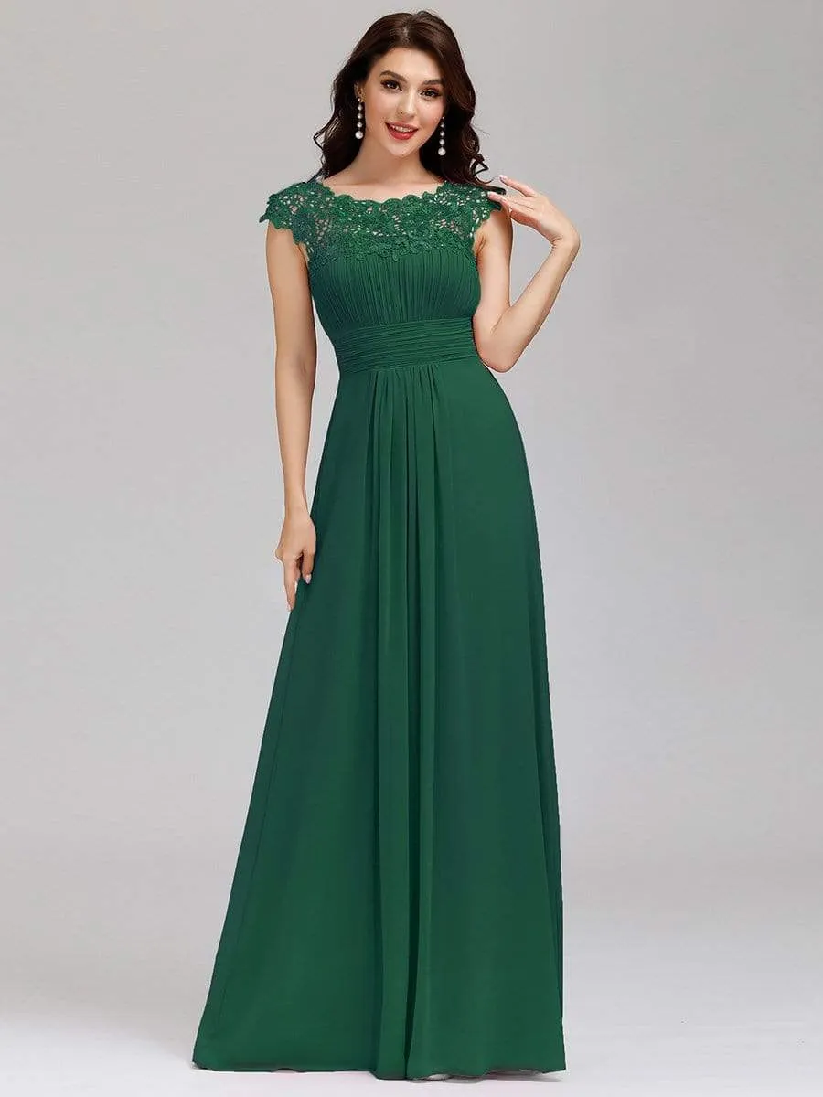 Elegant Lace Cap Sleeve Maxi Long Chiffon Bridesmaid Dress