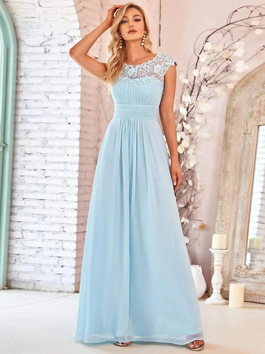 Elegant Lace Cap Sleeve Maxi Long Chiffon Bridesmaid Dress