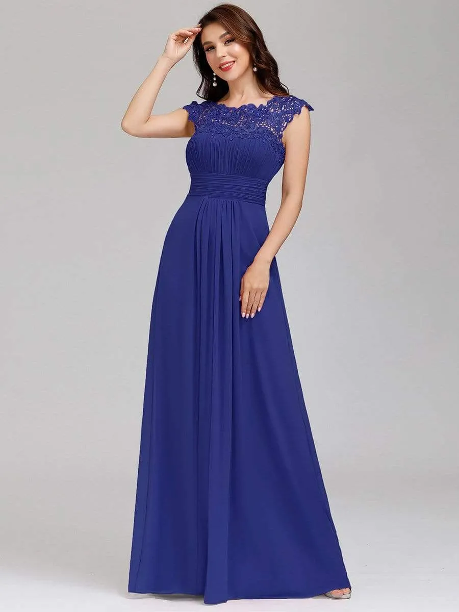 Elegant Lace Cap Sleeve Maxi Long Chiffon Bridesmaid Dress