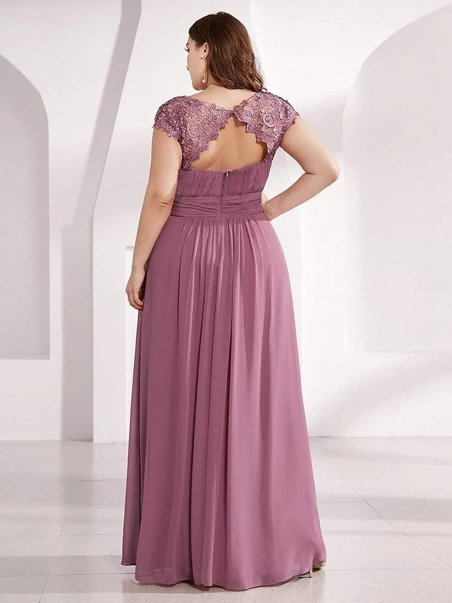 Elegant Lace Cap Sleeve Maxi Long Chiffon Bridesmaid Dress