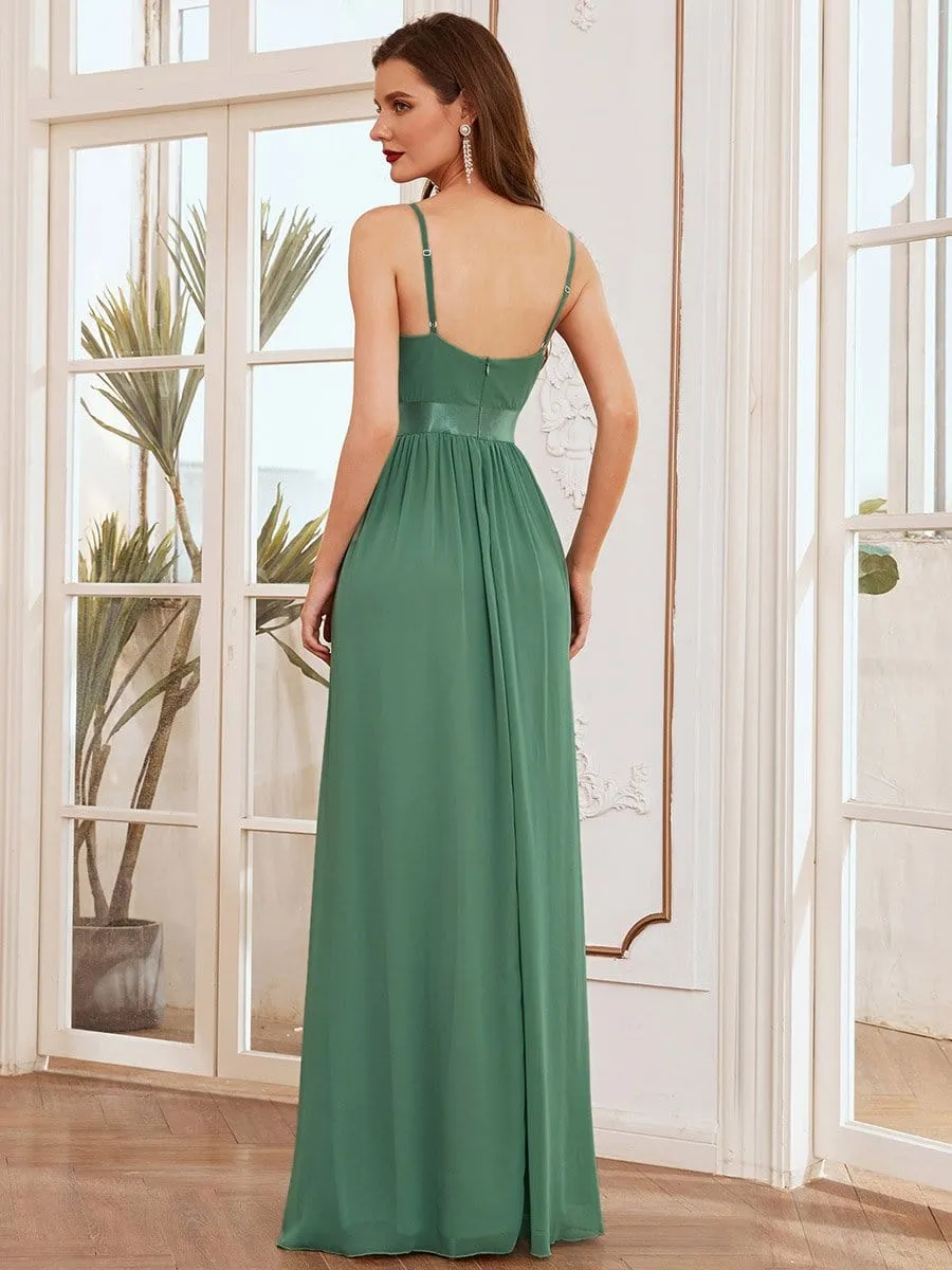 Elegant Maxi Long Flowy Chiffon Bridesmaid Dress with Sleeves