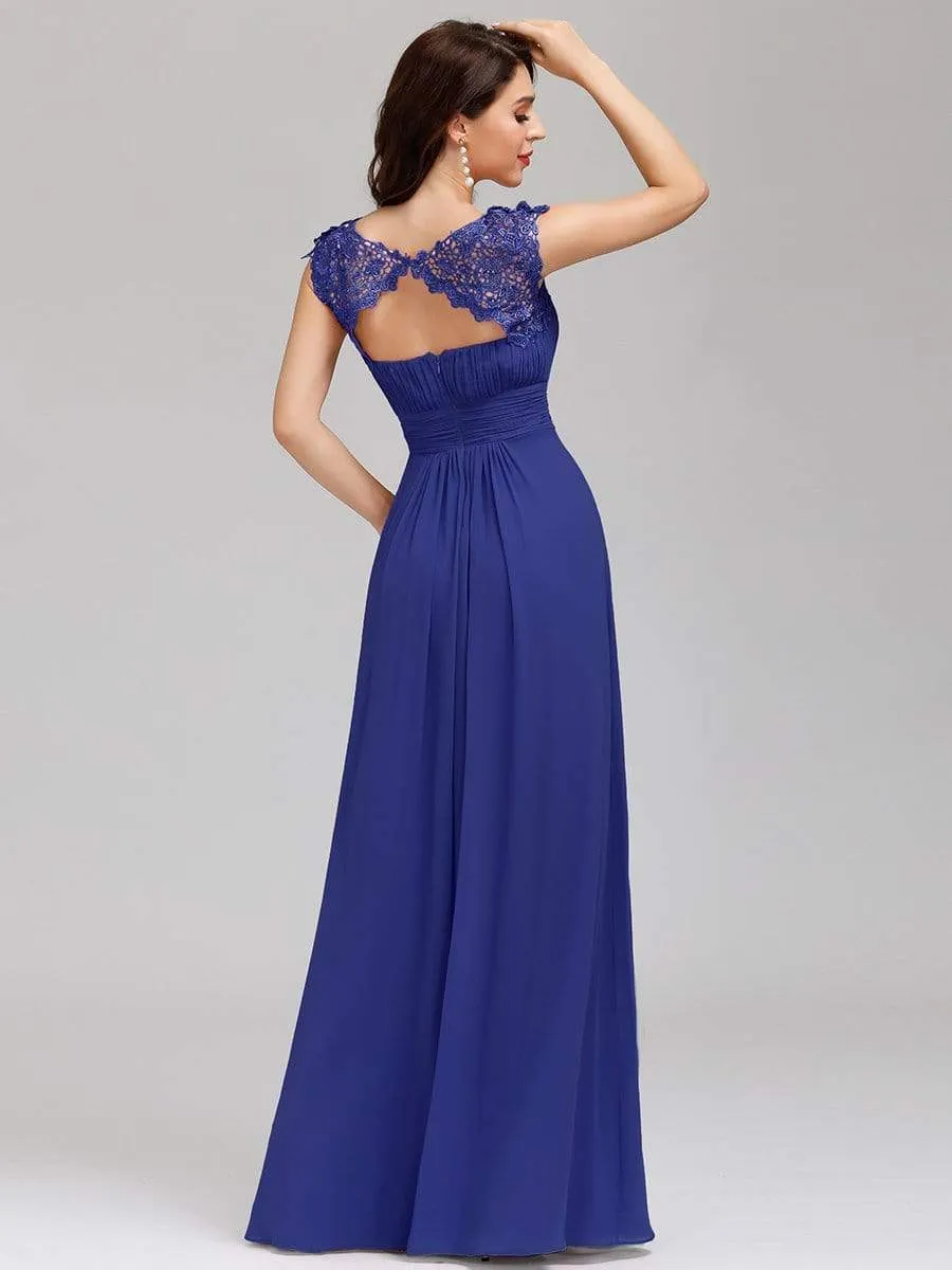 Elegant Maxi Long Lace Cap Sleeve Bridesmaid Dress