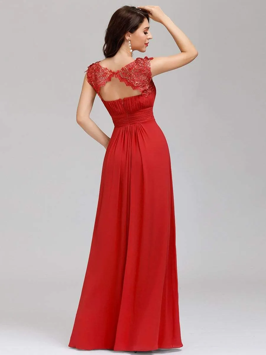 Elegant Maxi Long Lace Cap Sleeve Bridesmaid Dress