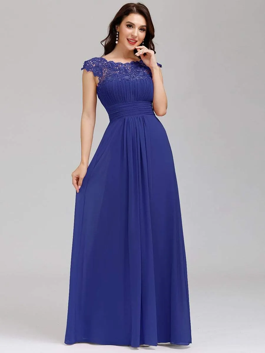 Elegant Maxi Long Lace Cap Sleeve Bridesmaid Dress