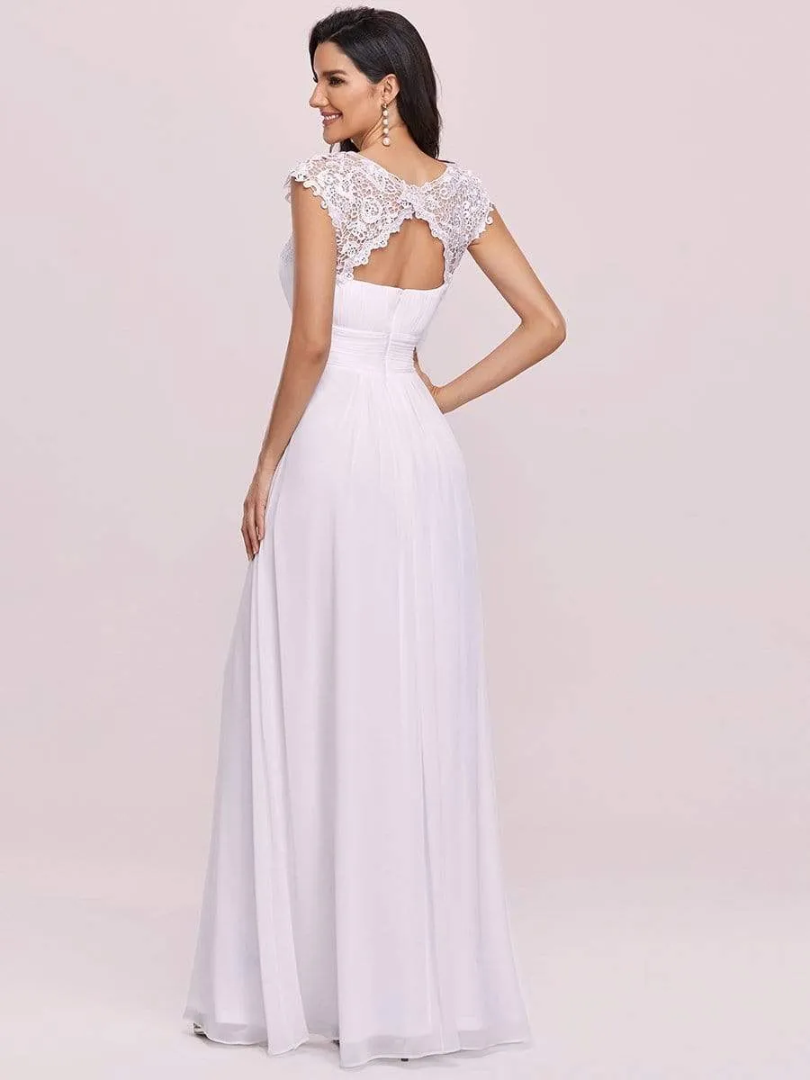 Elegant Maxi Long Lace Cap Sleeve Bridesmaid Dress