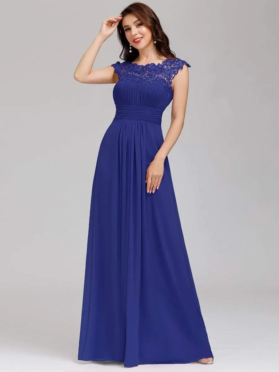 Elegant Maxi Long Lace Cap Sleeve Bridesmaid Dress