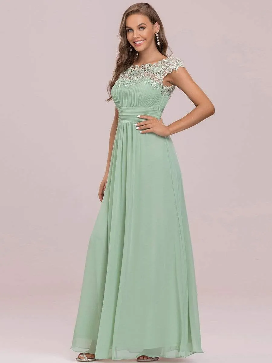 Elegant Maxi Long Lace Cap Sleeve Bridesmaid Dress