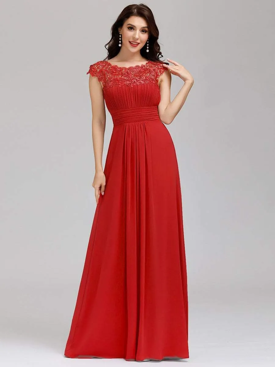 Elegant Maxi Long Lace Cap Sleeve Bridesmaid Dress