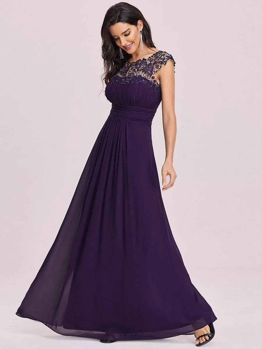 Elegant Maxi Long Lace Cap Sleeve Bridesmaid Dress