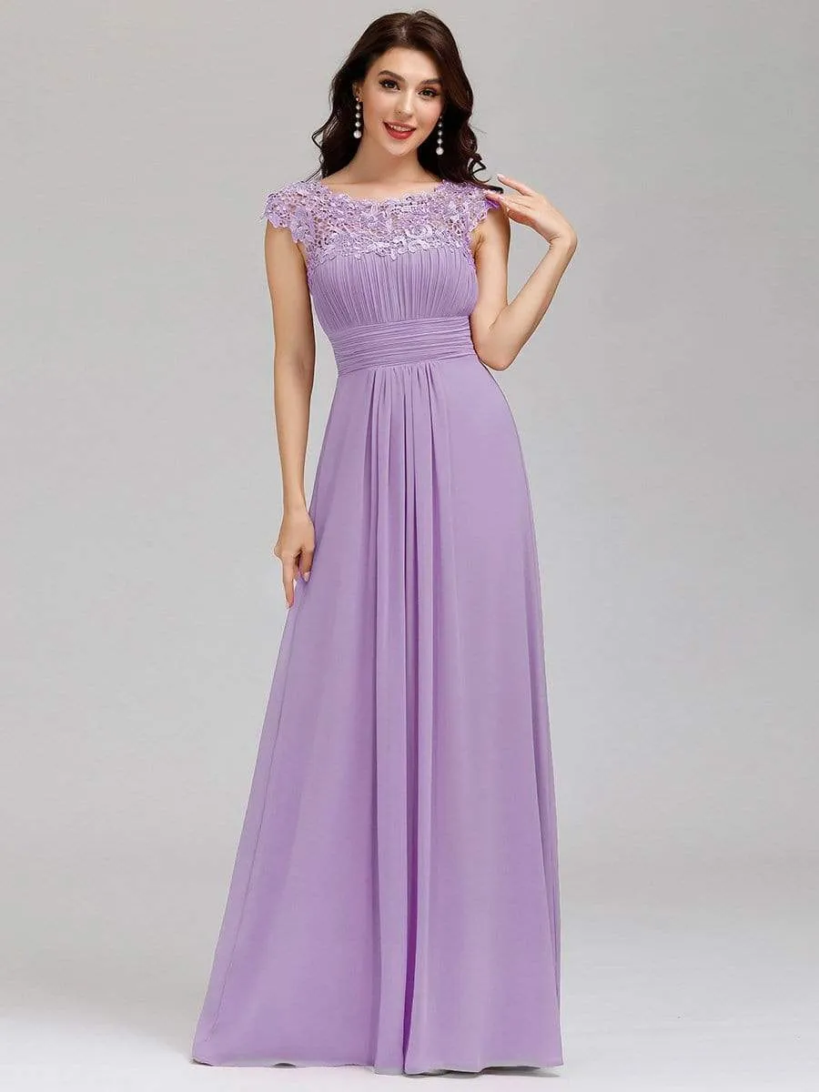 Elegant Maxi Long Lace Cap Sleeve Bridesmaid Dress