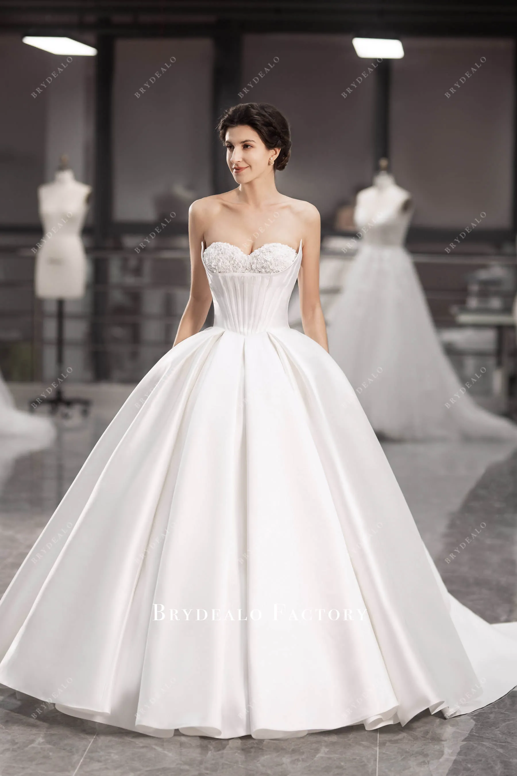 Elegant Mikado Flowers Sweetheart Neck Wedding Ballgown