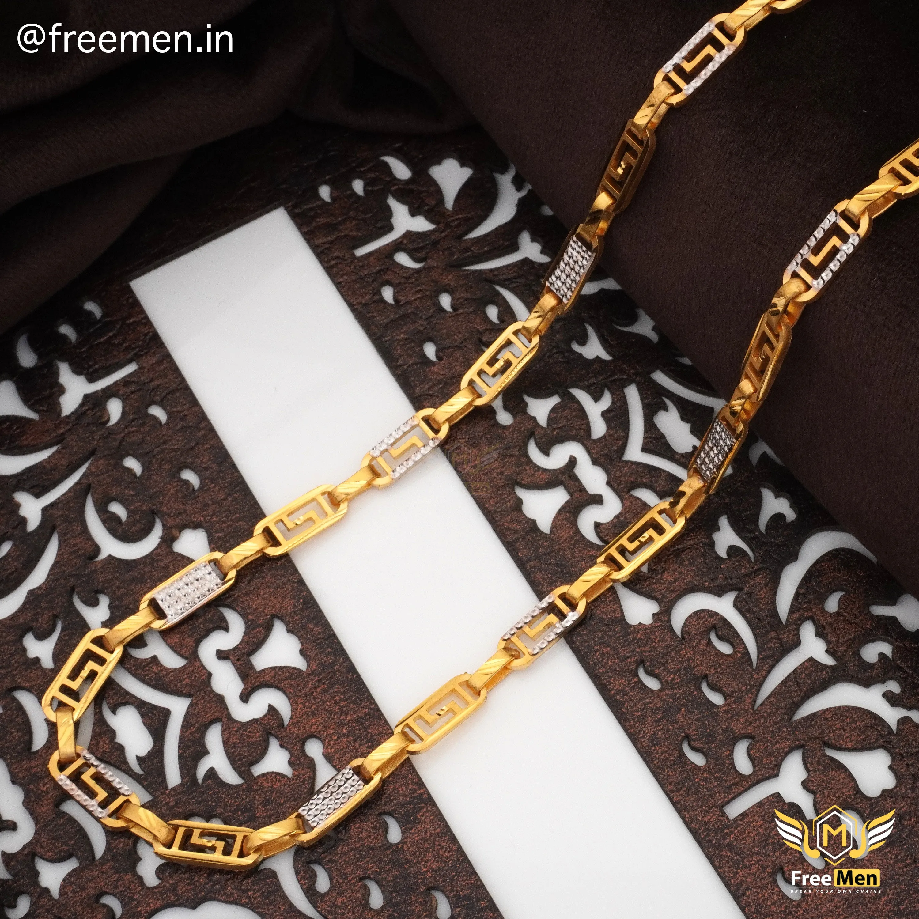 Freemen Crave S Laser Nawabi Gold And Rhodium Plated Chain - FMGC27