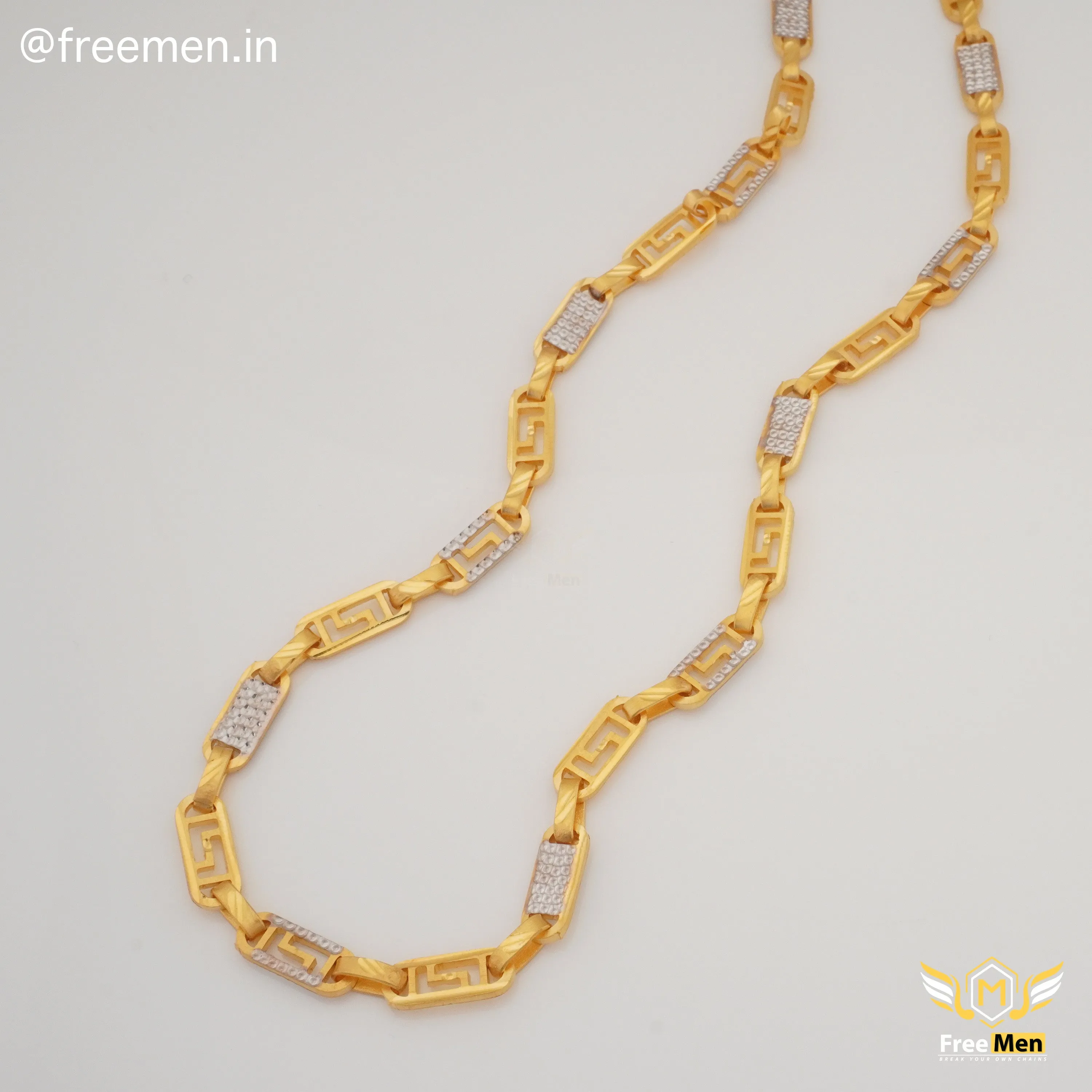 Freemen Crave S Laser Nawabi Gold And Rhodium Plated Chain - FMGC27