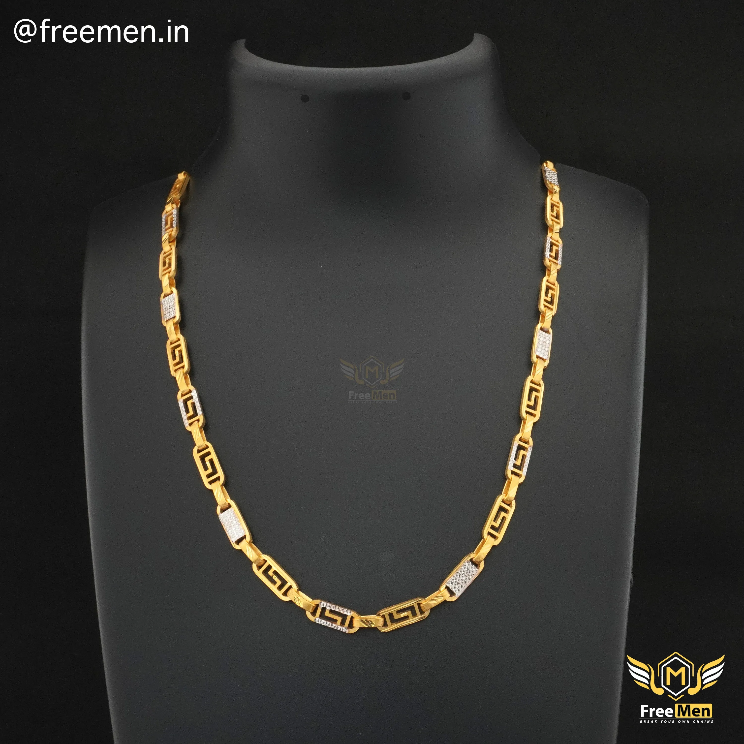 Freemen Crave S Laser Nawabi Gold And Rhodium Plated Chain - FMGC27