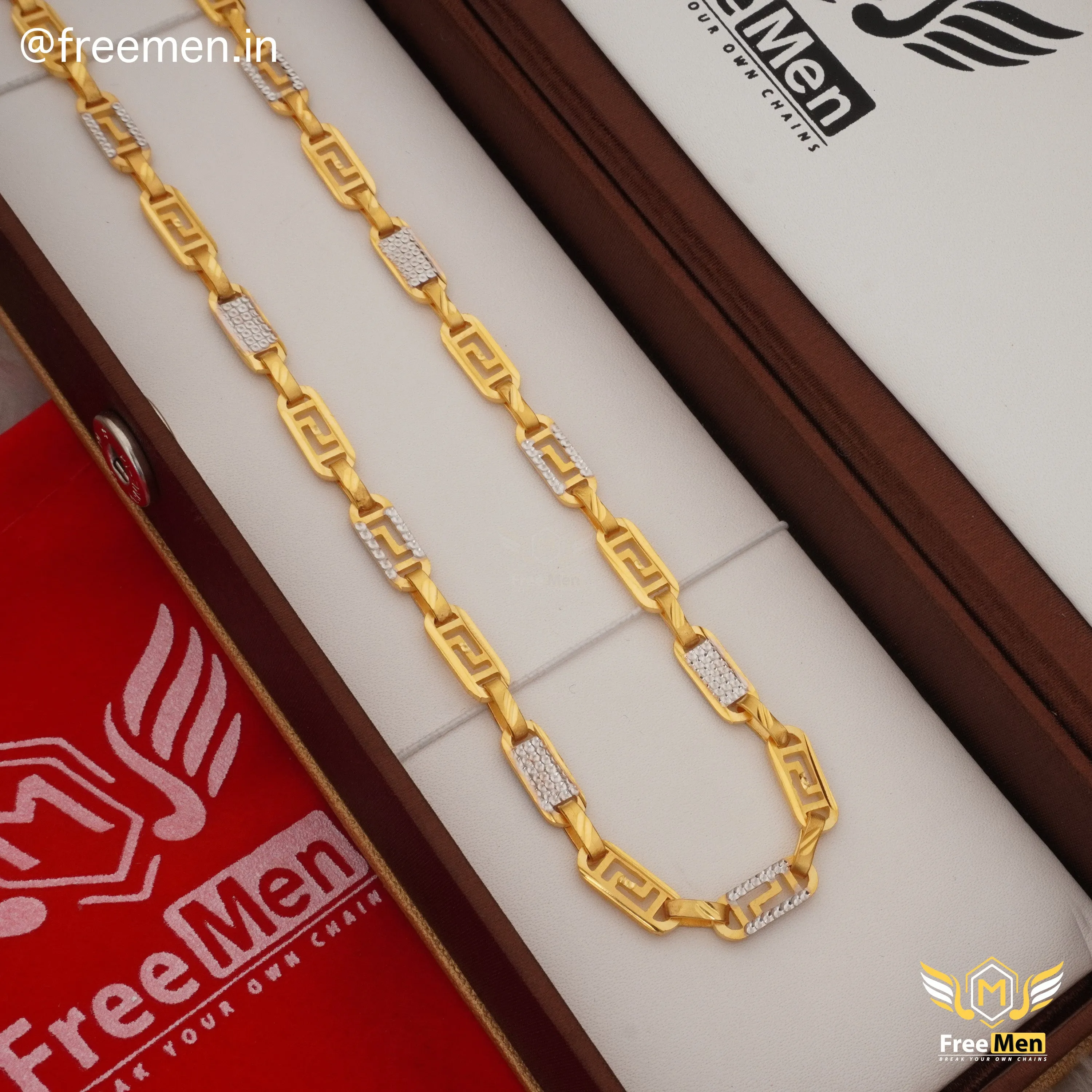 Freemen Crave S Laser Nawabi Gold And Rhodium Plated Chain - FMGC27