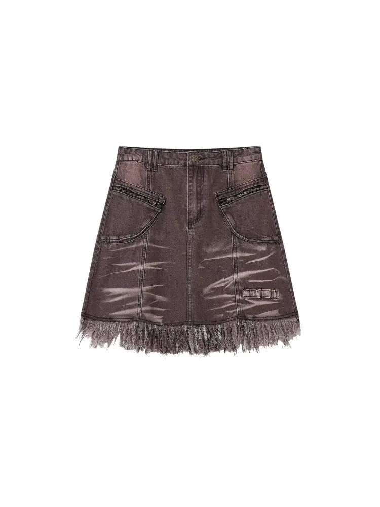 Fringe short section denim A-line half-body skirt【s0000007116】