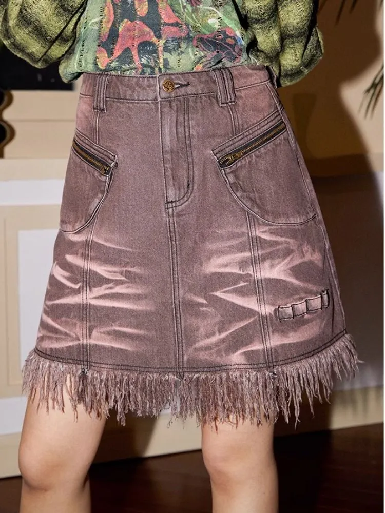 Fringe short section denim A-line half-body skirt【s0000007116】