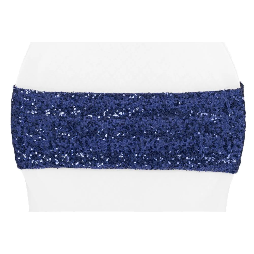 Glitz Sequin Spandex Chair Band - Navy Blue