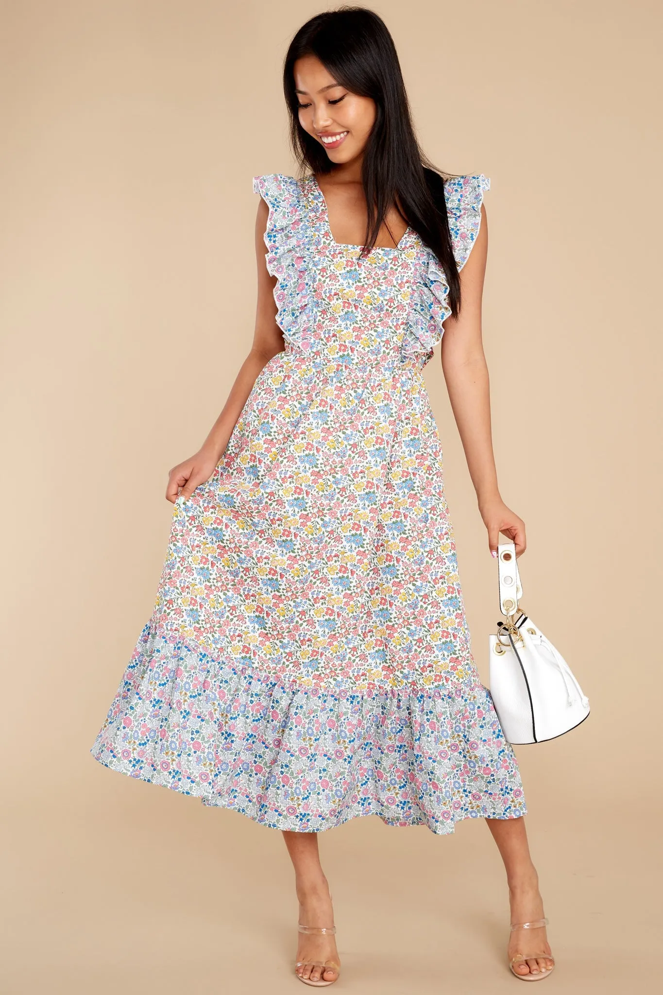 Goodbye For Now Blue Multi Floral Print Dress