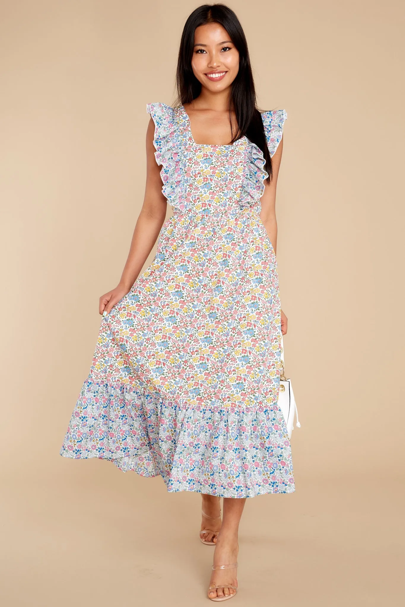 Goodbye For Now Blue Multi Floral Print Dress