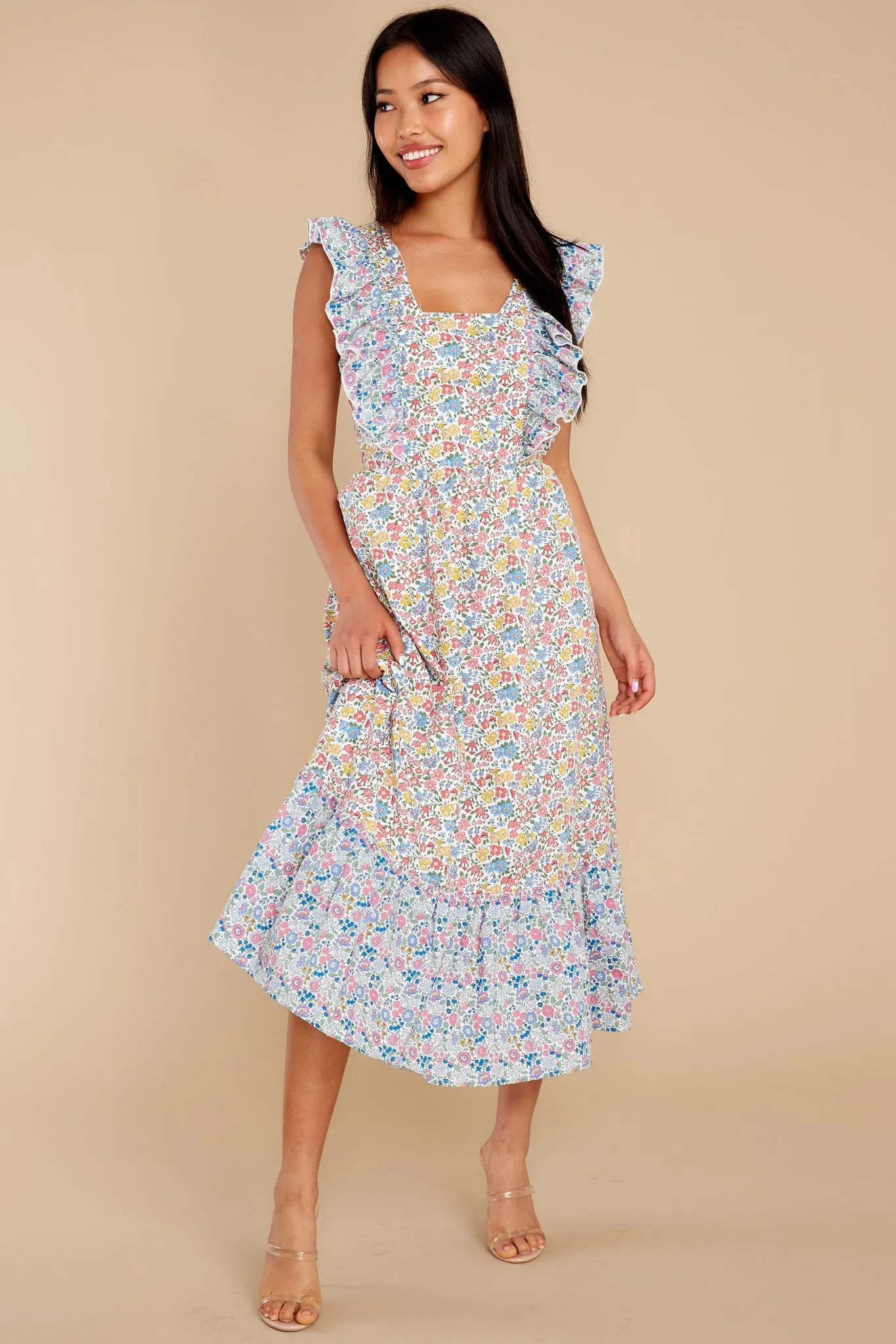 Goodbye For Now Blue Multi Floral Print Dress