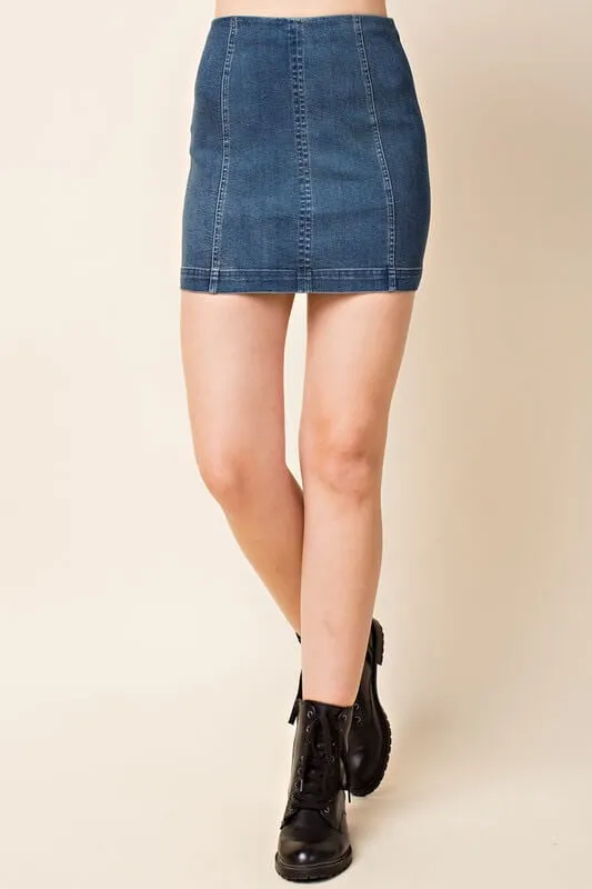 Honey Belle - High Waisted Denim Skirt with Back Zipper in Denim