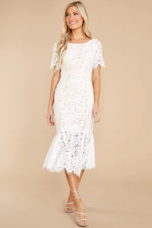 I Can't Resist White Lace Midi Dress