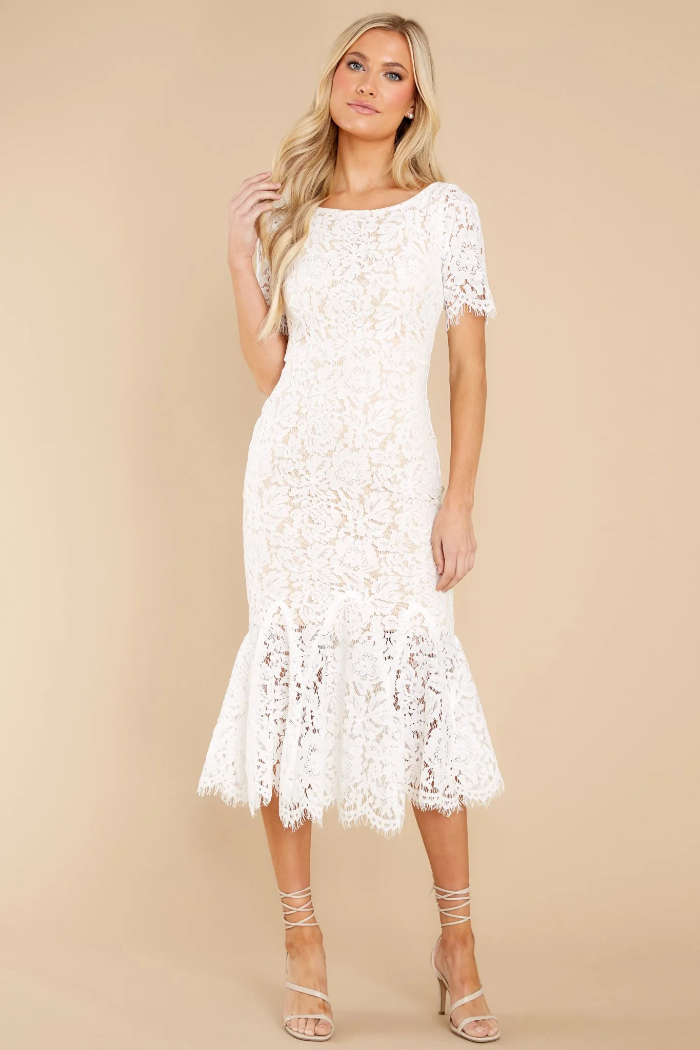 I Can't Resist White Lace Midi Dress