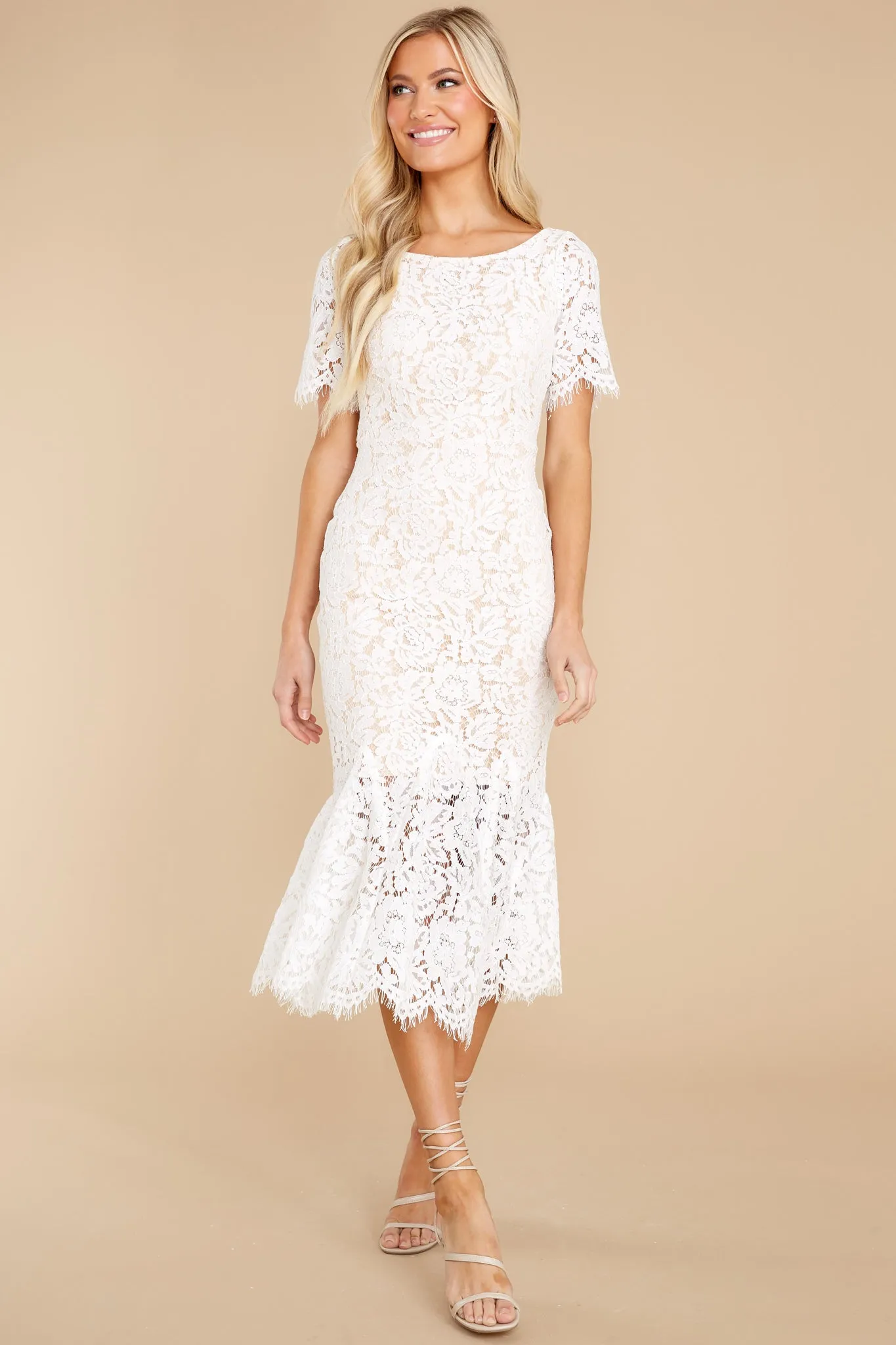 I Can't Resist White Lace Midi Dress