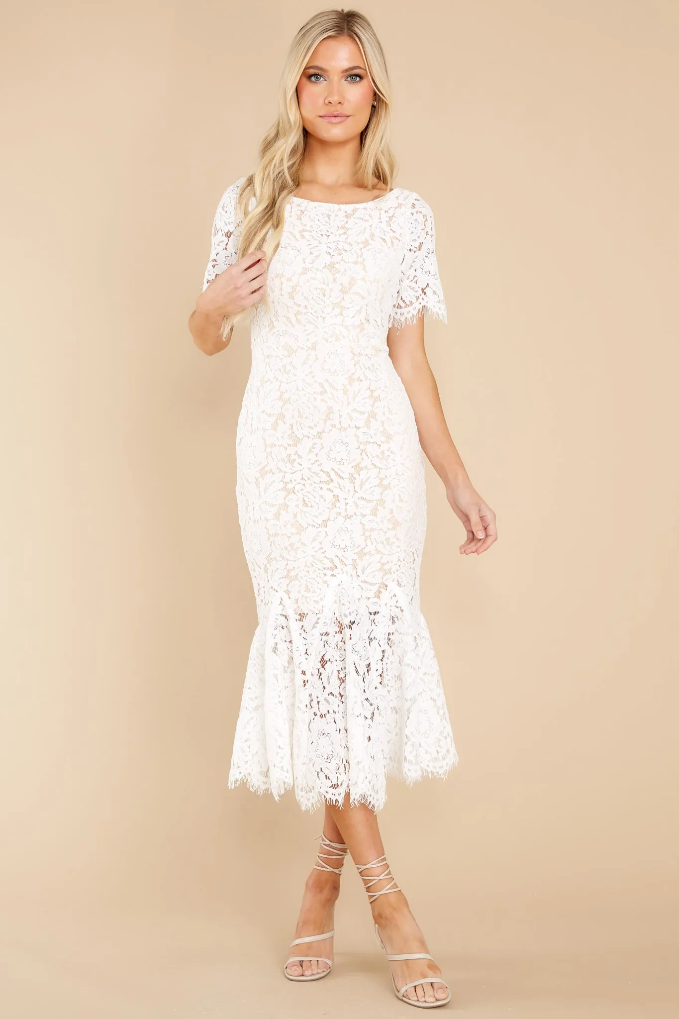 I Can't Resist White Lace Midi Dress