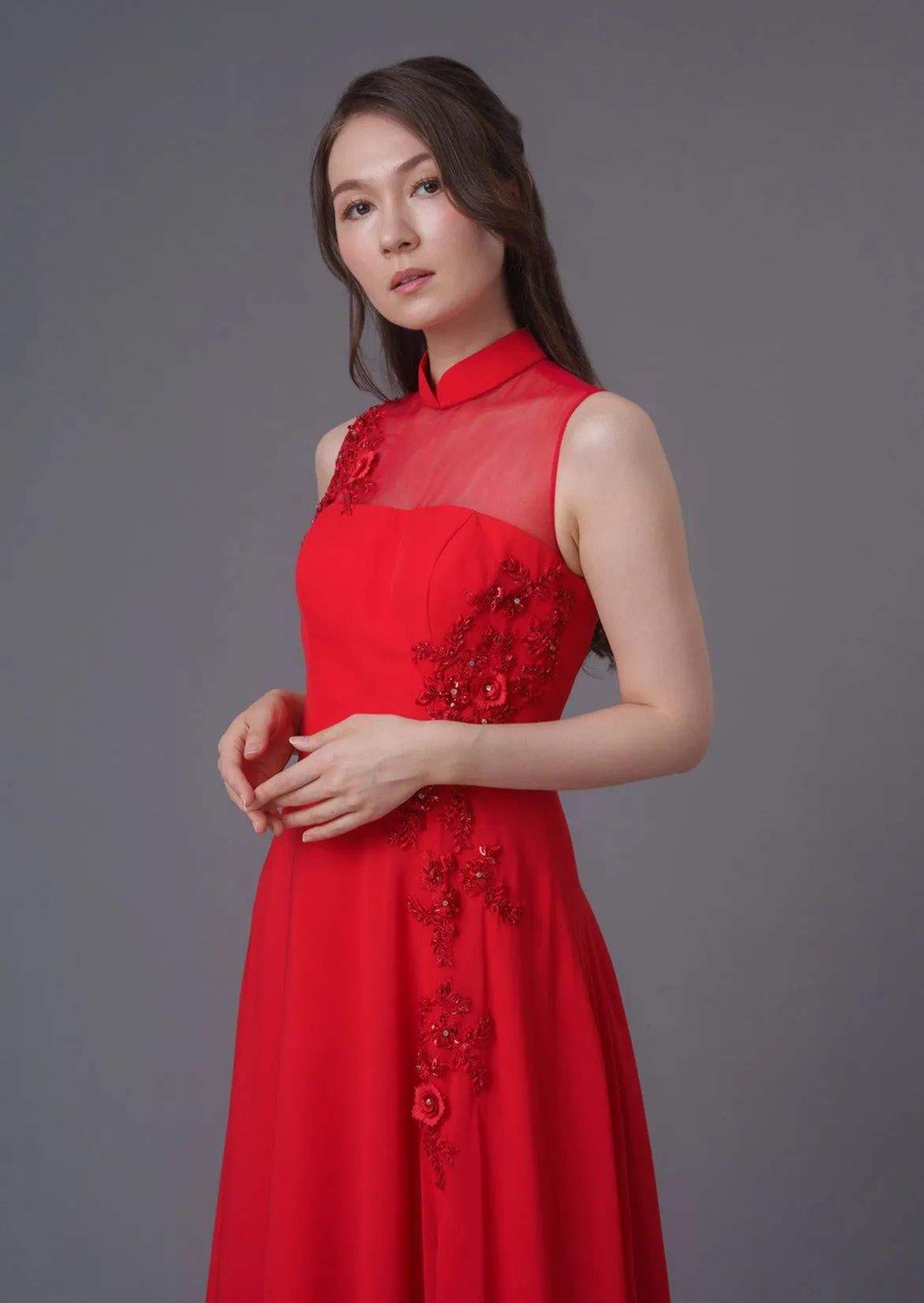 Iris A-Line Red Bridal Qipao - RTW