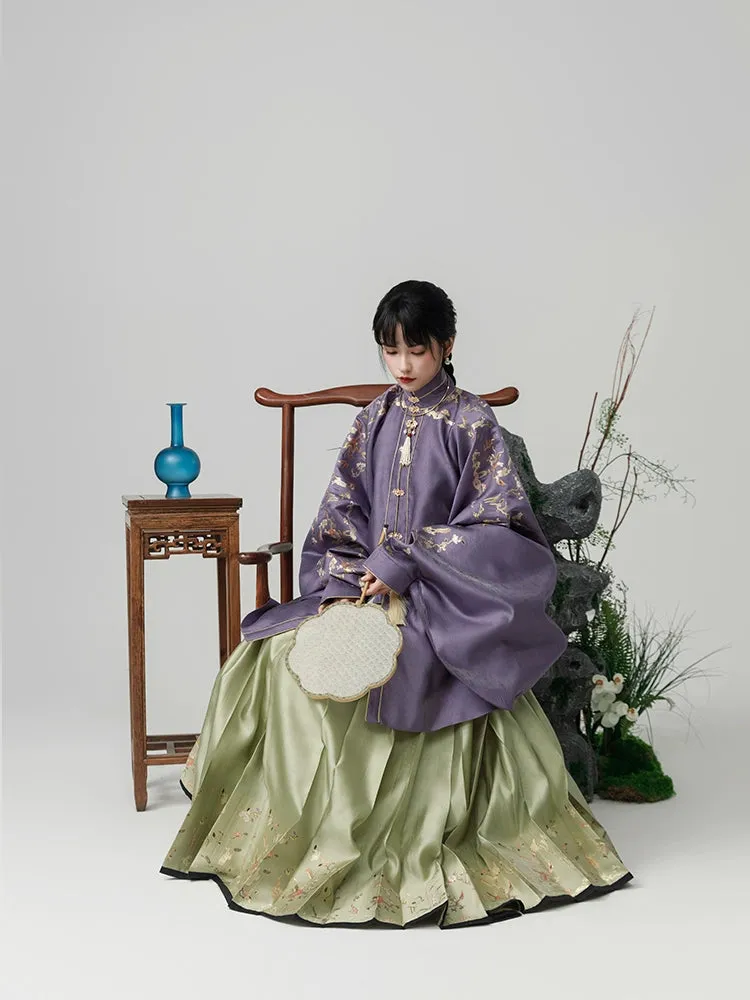 Ju Fen 橘粉 Orange Powder Ming Dynasty Liling Duijin Standing Collar Top & Mamian Aoqun Set