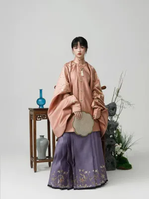 Ju Fen 橘粉 Orange Powder Ming Dynasty Liling Duijin Standing Collar Top & Mamian Aoqun Set